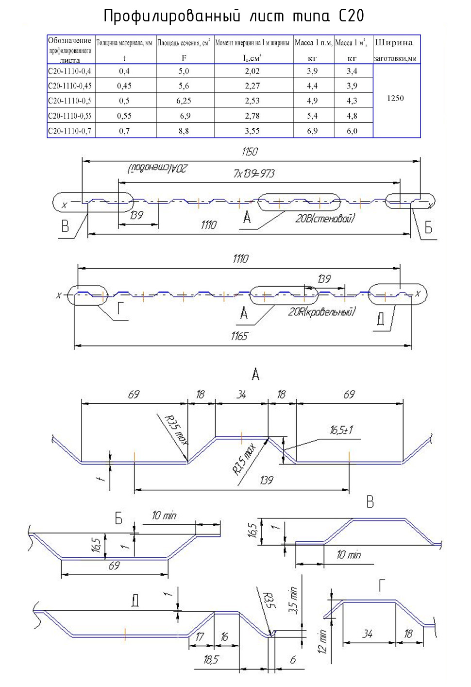 Профлист с 20 чертеж