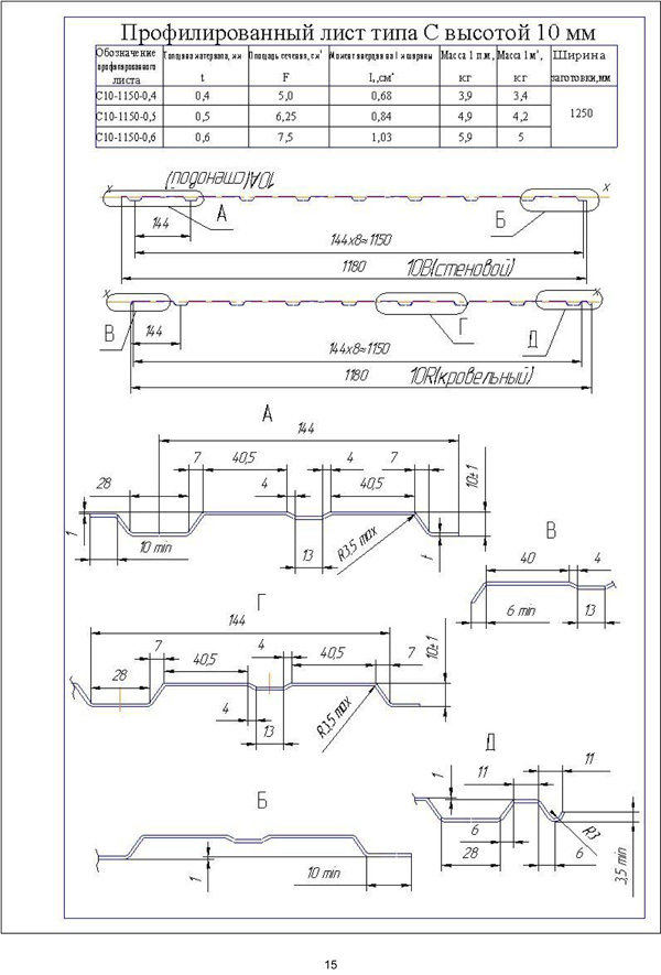 Чертеж профнастила с 10